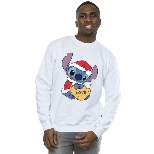 Disney Mens Lilo And Stitch Christmas Love Biscuit Sweatshirt