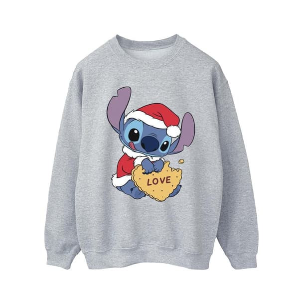 Disney Mens Lilo And Stitch Christmas Love Biscuit Sweatshirt