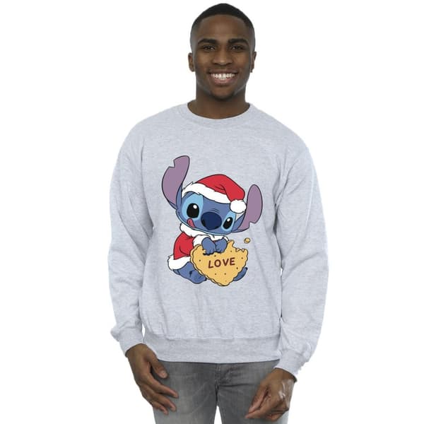 Disney Mens Lilo And Stitch Christmas Love Biscuit Sweatshirt