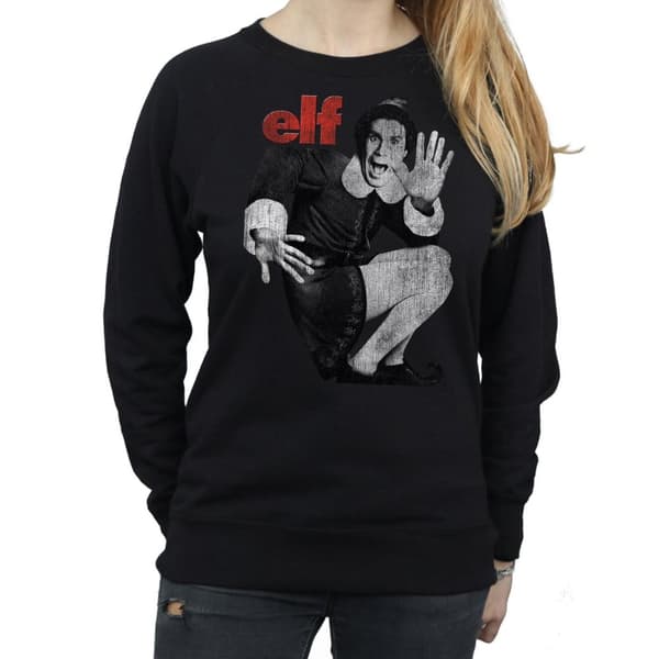 Elf Womens/Ladies Mono Distressed Poster Sweatshirt