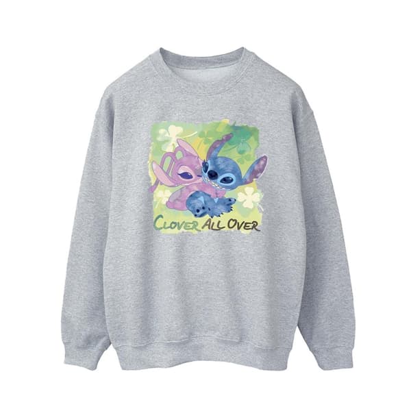 Disney Mens Lilo And Stitch St Patrick´s Day Clover Sweatshirt Sports Grey M