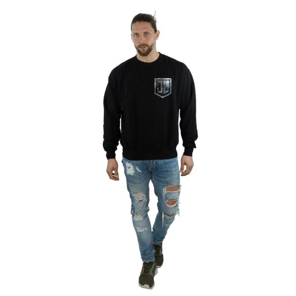 DC Comics Mens Justice League Movie Shield Faux Pocket Sweatshirt
