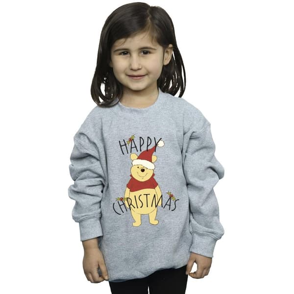 Disney Girls Winnie The Pooh Happy Christmas Holly Sweatshirt