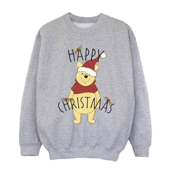 Disney Girls Winnie The Pooh Happy Christmas Holly Sweatshirt
