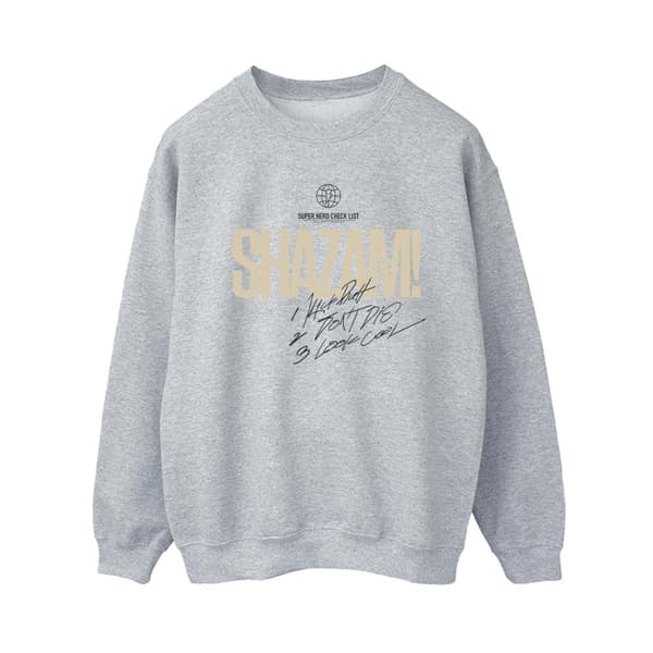 DC Comics Womens/Ladies Shazam Fury Of The Gods Super Hero Checklist Alt Sweatshirt Sports Grey S