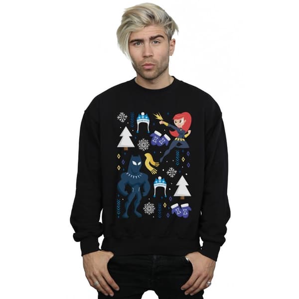Marvel Mens Black Panther And Black Widow Christmas Day Sweatshirt