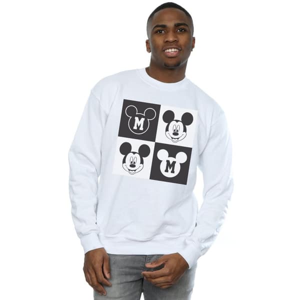 Disney Mens Mickey Mouse Smiling Squares Sweatshirt