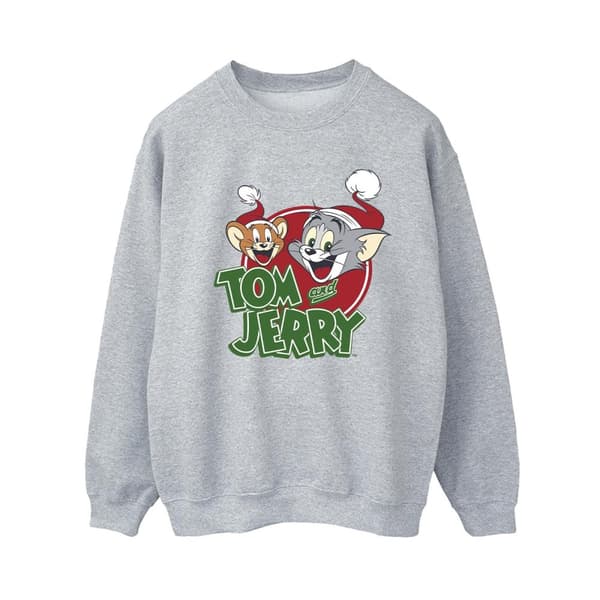 Tom And Jerry Sweatshirt med julhatt och logotyp för kvinnor/damer Sports Grey L