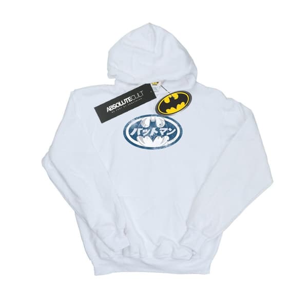 DC Comics Mens Batman Japanese Logo White Hoodie
