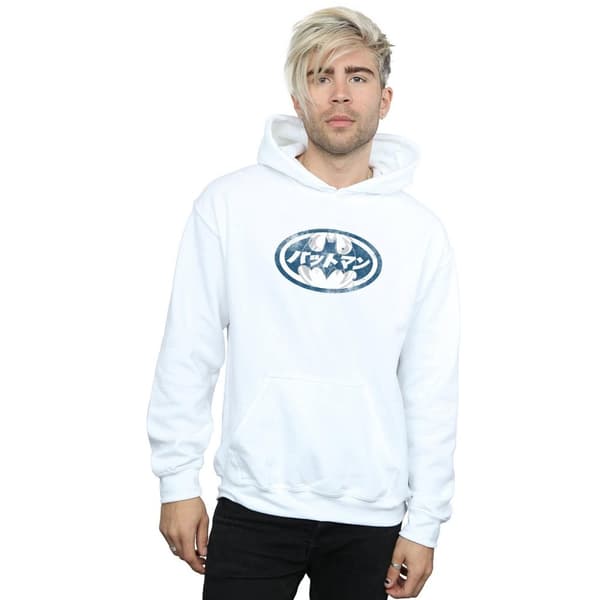 DC Comics Mens Batman Japanese Logo White Hoodie