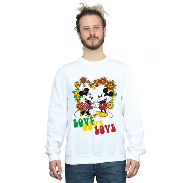 Disney Mens Mickey And Minnie Mouse Hippie Love Sweatshirt