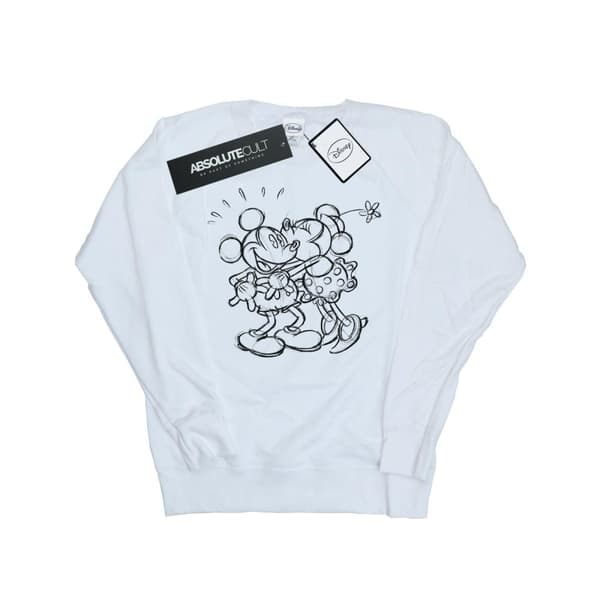 Disney Womens/Ladies Mickey And Minnie Kiss Sketch Sweatshirt White XS