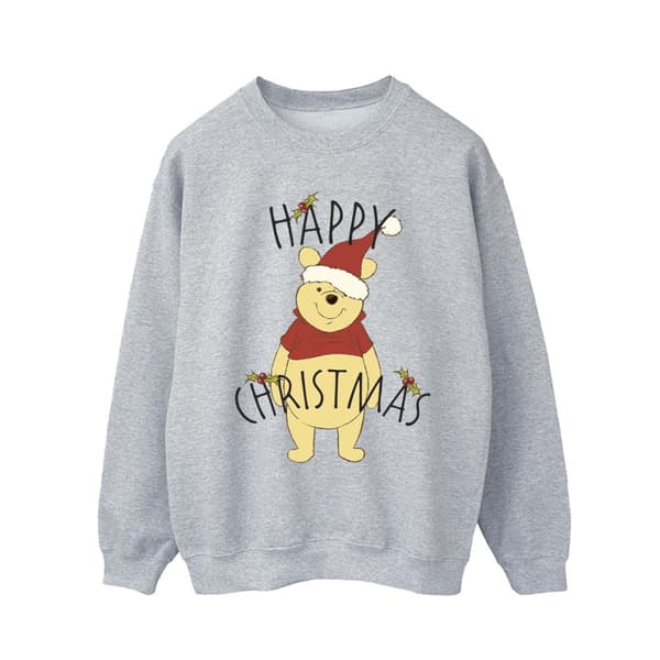 Disney Mens Winnie The Pooh Happy Christmas Holly Sweatshirt