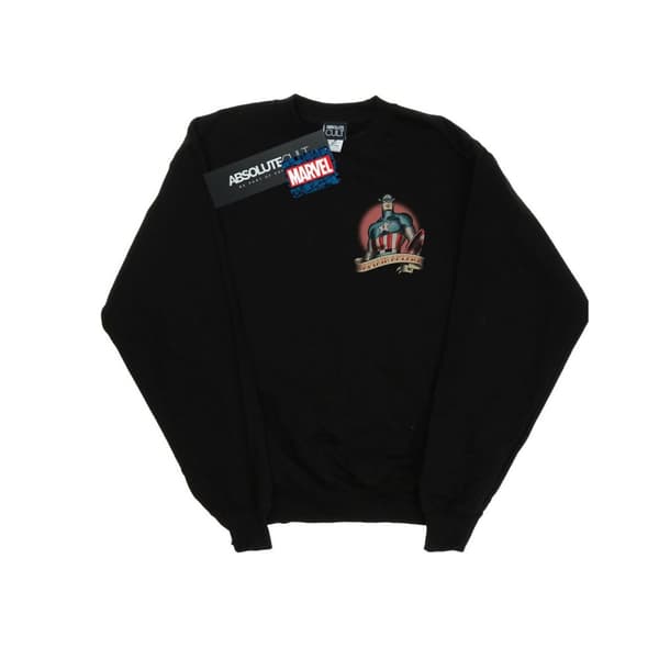 Marvel Mens Captain America Tattoo Breast Print Sweatshirt Black 3XL