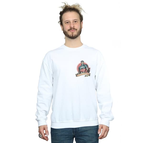 Marvel Mens Captain America Tattoo Breast Print Sweatshirt