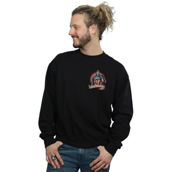 Marvel Mens Captain America Tattoo Breast Print Sweatshirt