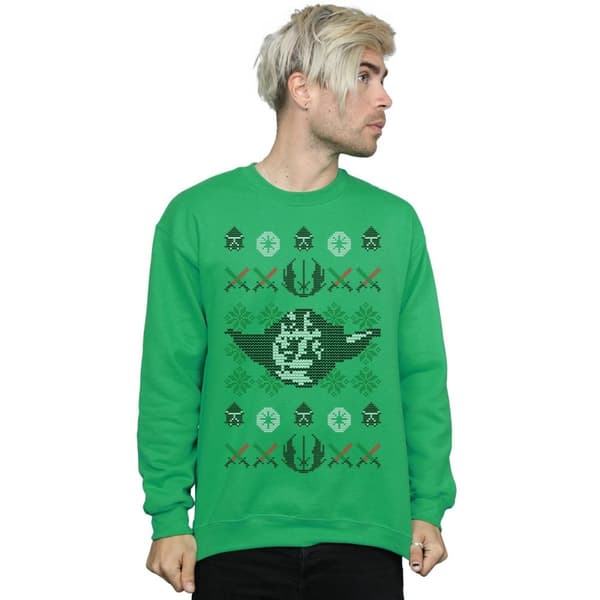 Star Wars Mens Christmas Yoda Head Fair Isle Sweatshirt