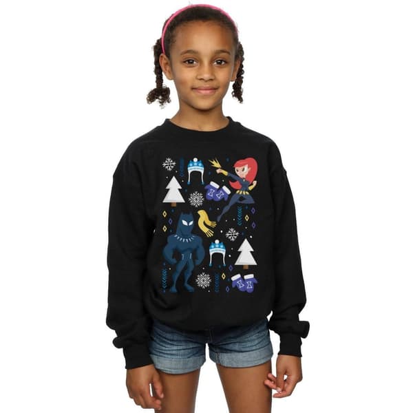 Marvel Girls Black Panther And Black Widow Christmas Day Sweatshirt