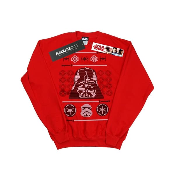 Star Wars Mens Christmas Vader Head Fair Isle Sweatshirt Red XL