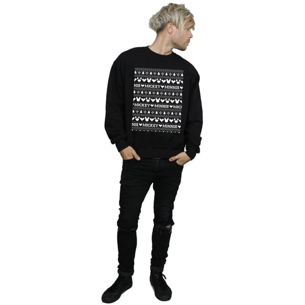 Disney Mens Mickey And Minnie Christmas Fair Isle Sweatshirt
