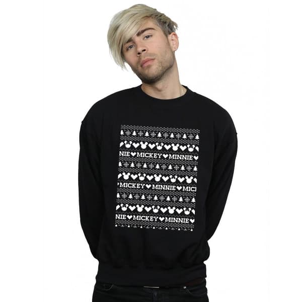 Disney Mens Mickey And Minnie Christmas Fair Isle Sweatshirt