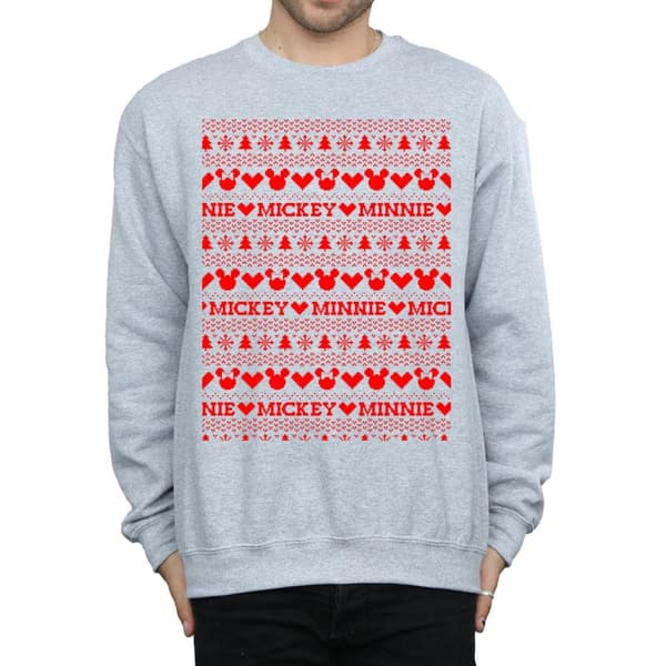 Disney Mens Mickey And Minnie Christmas Fair Isle Sweatshirt