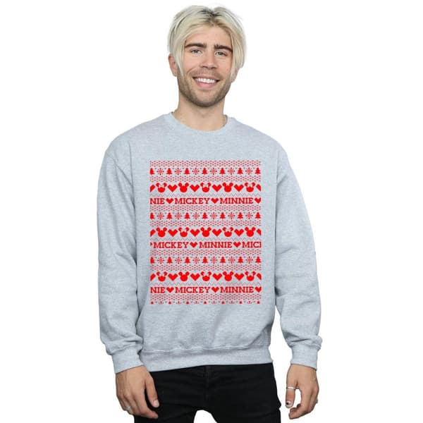 Disney Mens Mickey And Minnie Christmas Fair Isle Sweatshirt