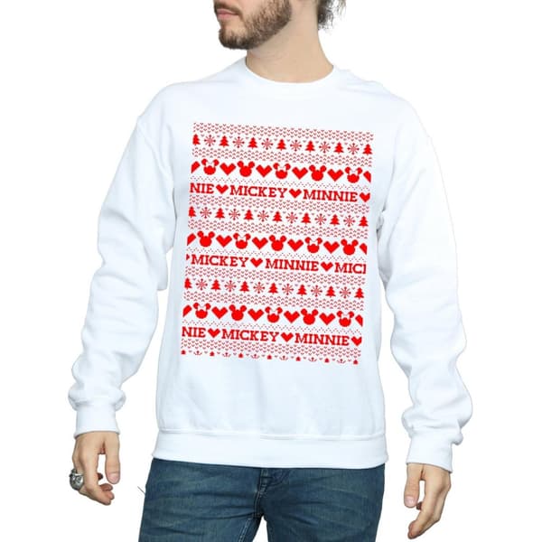 Disney Mens Mickey And Minnie Christmas Fair Isle Sweatshirt