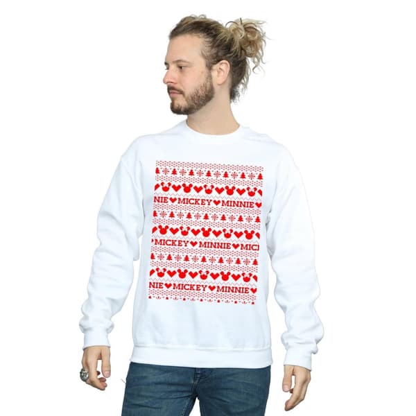 Disney Mens Mickey And Minnie Christmas Fair Isle Sweatshirt