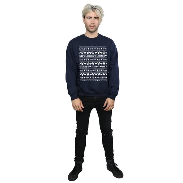 Disney Mens Mickey And Minnie Christmas Fair Isle Sweatshirt