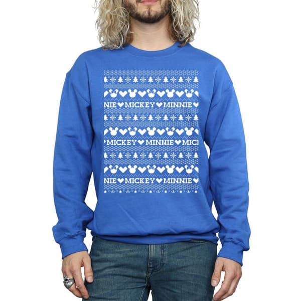 Disney Mens Mickey And Minnie Christmas Fair Isle Sweatshirt
