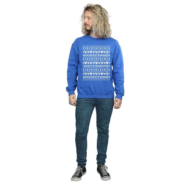 Disney Mens Mickey And Minnie Christmas Fair Isle Sweatshirt