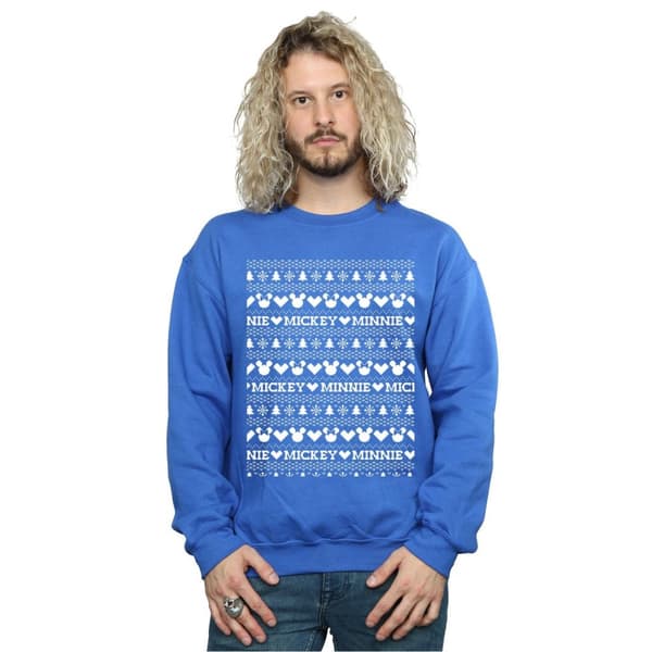 Disney Mens Mickey And Minnie Christmas Fair Isle Sweatshirt