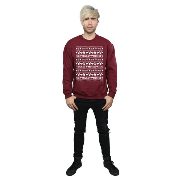 Disney Mens Mickey And Minnie Christmas Fair Isle Sweatshirt