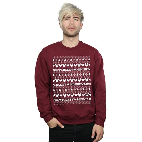 Disney Mens Mickey And Minnie Christmas Fair Isle Sweatshirt