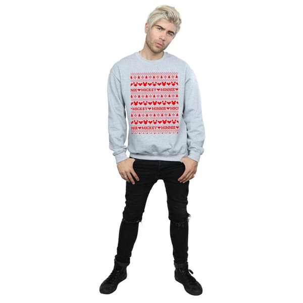 Disney Mens Mickey And Minnie Christmas Fair Isle Sweatshirt