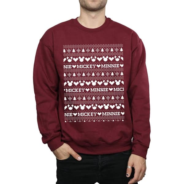 Disney Mens Mickey And Minnie Christmas Fair Isle Sweatshirt