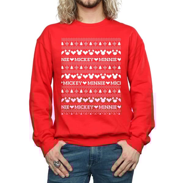Disney Mens Mickey And Minnie Christmas Fair Isle Sweatshirt