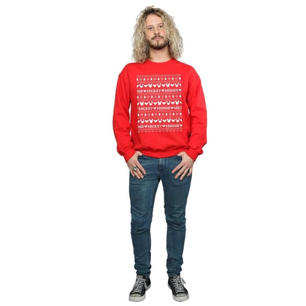Disney Mens Mickey And Minnie Christmas Fair Isle Sweatshirt