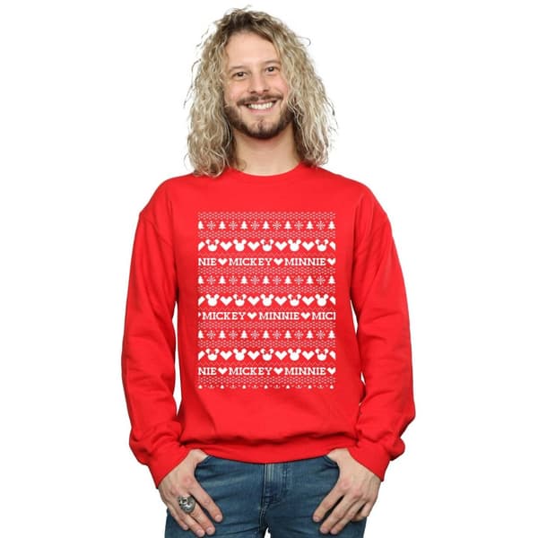 Disney Mens Mickey And Minnie Christmas Fair Isle Sweatshirt
