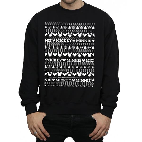 Disney Mens Mickey And Minnie Christmas Fair Isle Sweatshirt