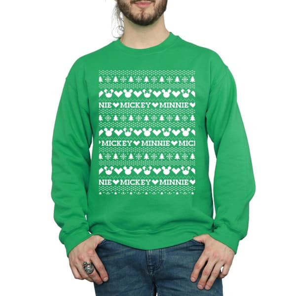Disney Mens Mickey And Minnie Christmas Fair Isle Sweatshirt