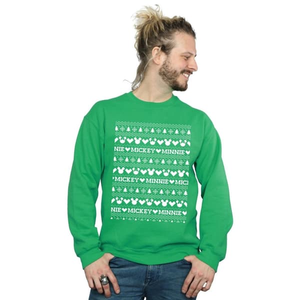 Disney Mens Mickey And Minnie Christmas Fair Isle Sweatshirt