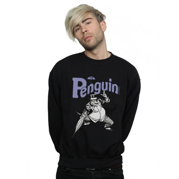 DC Comics Mens Penguin Mono Action Pose Sweatshirt