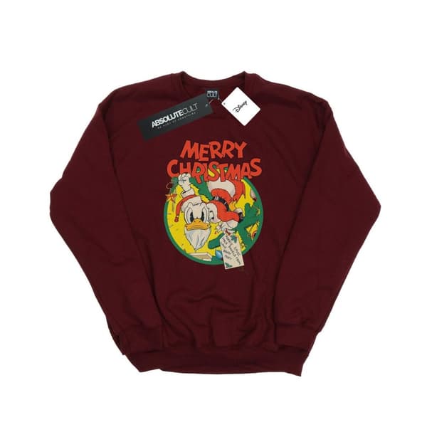 Disney Mens Donald Duck Merry Christmas Sweatshirt Burgundy S