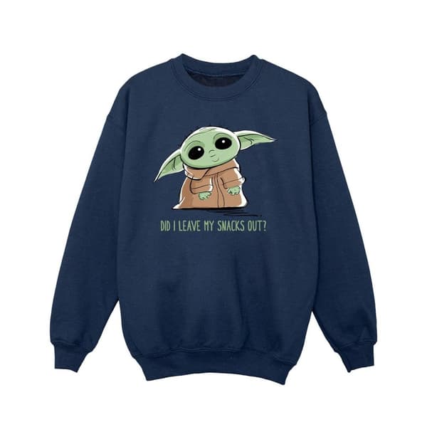Star Wars Girls The Mandalorian Grogu Snacks Meme Sweatshirt Navy Blue 9-11 Years