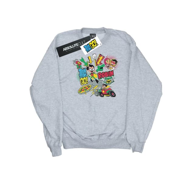 DC Comics Mens Teen Titans Go Robin Montage Sweatshirt Sports Grey 5XL