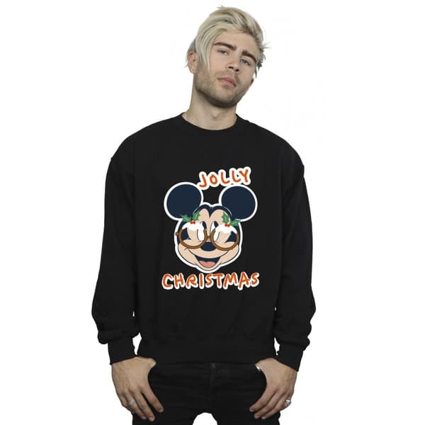 Disney Mens Mickey Mouse Jolly Christmas Glasses Sweatshirt