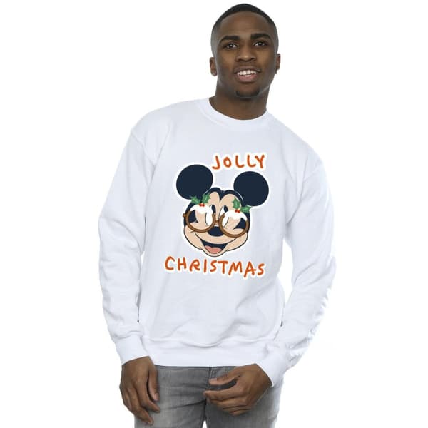 Disney Mens Mickey Mouse Jolly Christmas Glasses Sweatshirt
