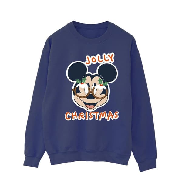 Disney Mens Mickey Mouse Jolly Christmas Glasses Sweatshirt